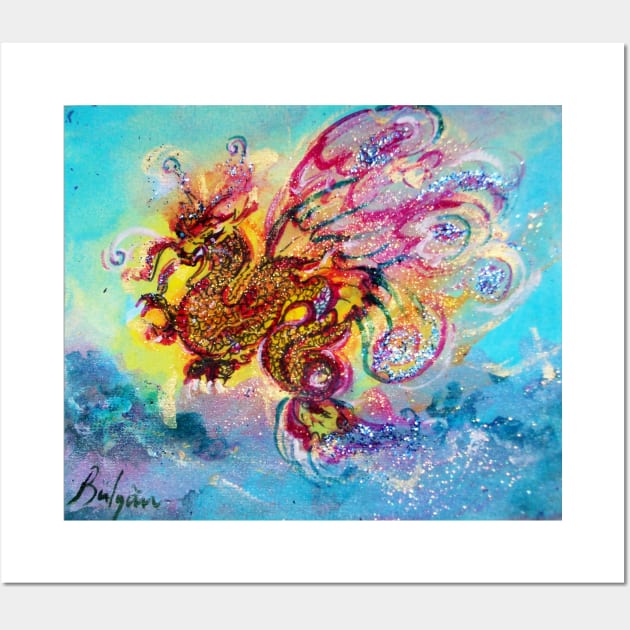 SEA DRAGON Pink Aqua Blue Fantasy Wall Art by BulganLumini